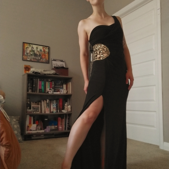 B Darlin | Dresses | Floor Length Black Evening Gown One Shoulder With ...